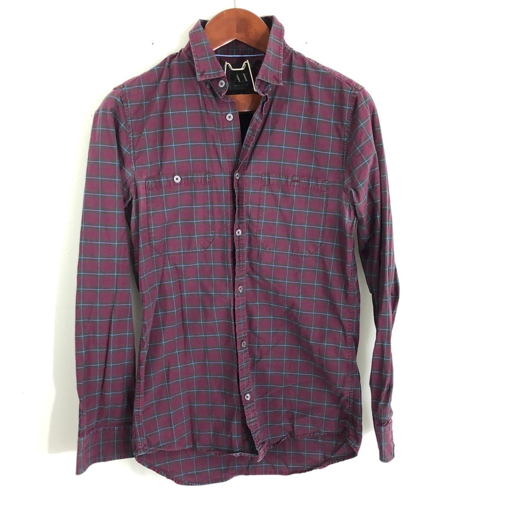 A/X Armani Exchange Plaid Slim Fit Button Up Med